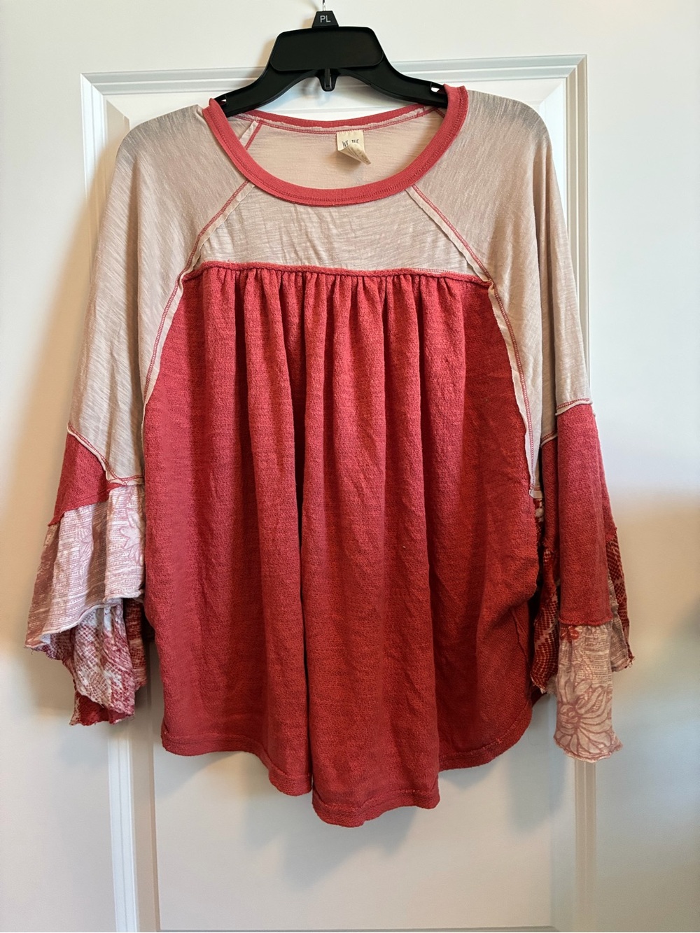Women's Red Contrast Raglan Peasant Top
